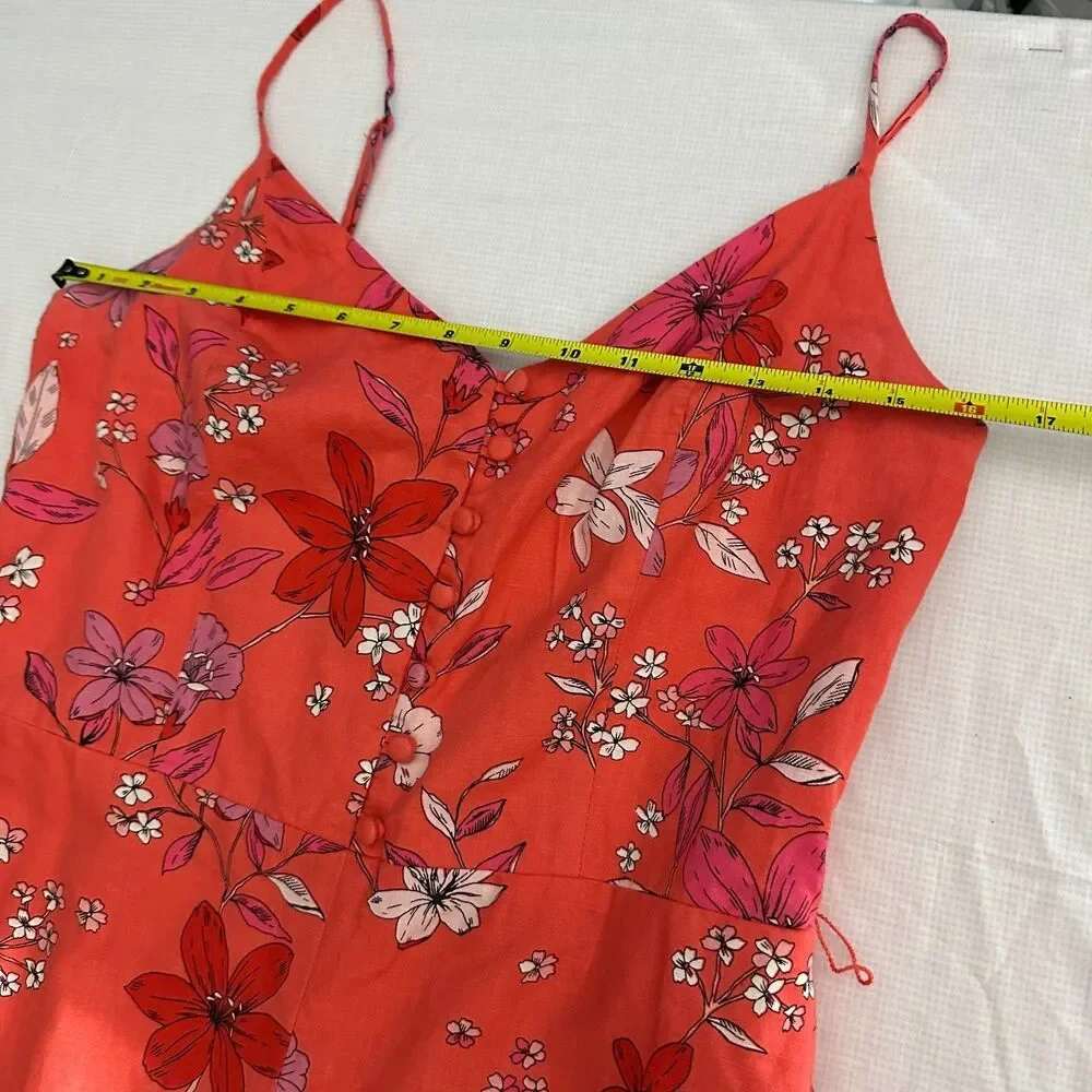 Banana Republic Linen Cotton Blend Coral Floral Jumpsuit Spaghetti Strap Size 10